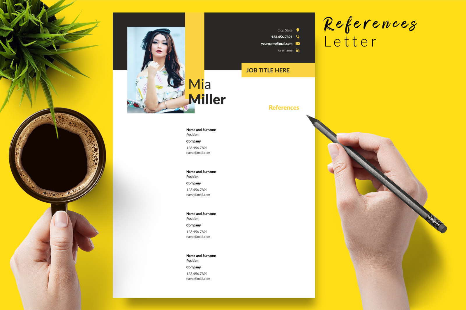 Creative Resume Template for Microsoft Word &amp; Apple Pages // Mia Miller CV Design Template