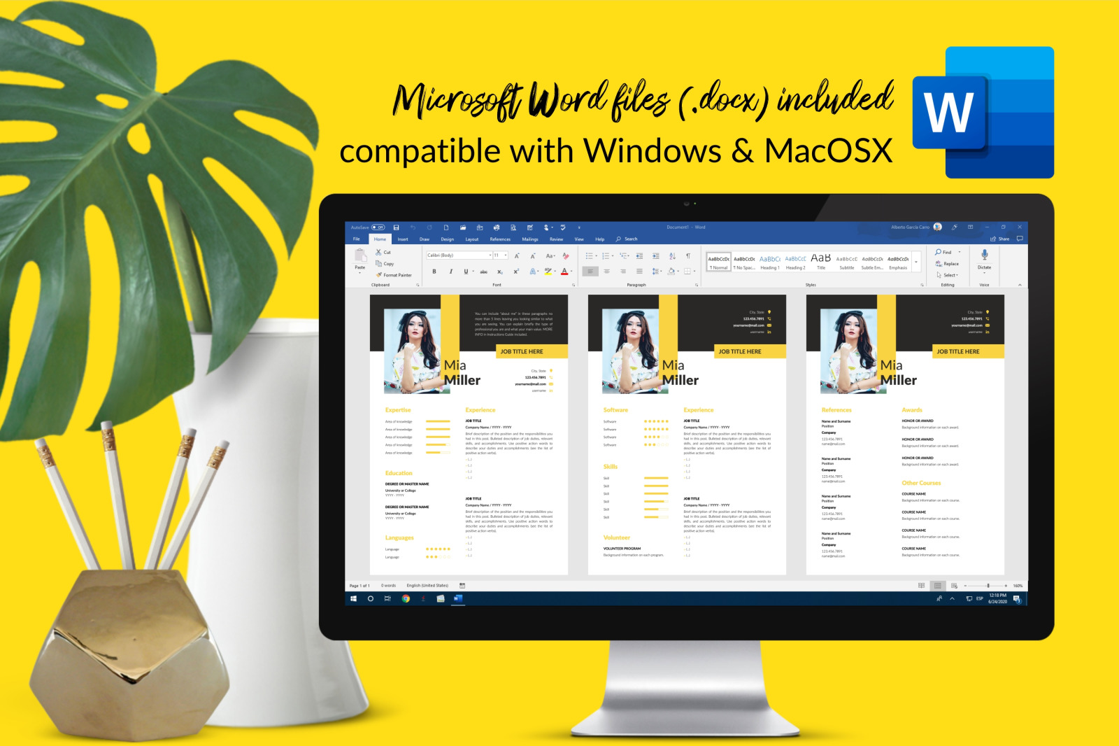 Creative Resume Template for Microsoft Word & Apple Pages // Mia Miller CV Design Template Creative Resume Template for Microsoft Word & Apple Pages // Mia Miller CV Design Template