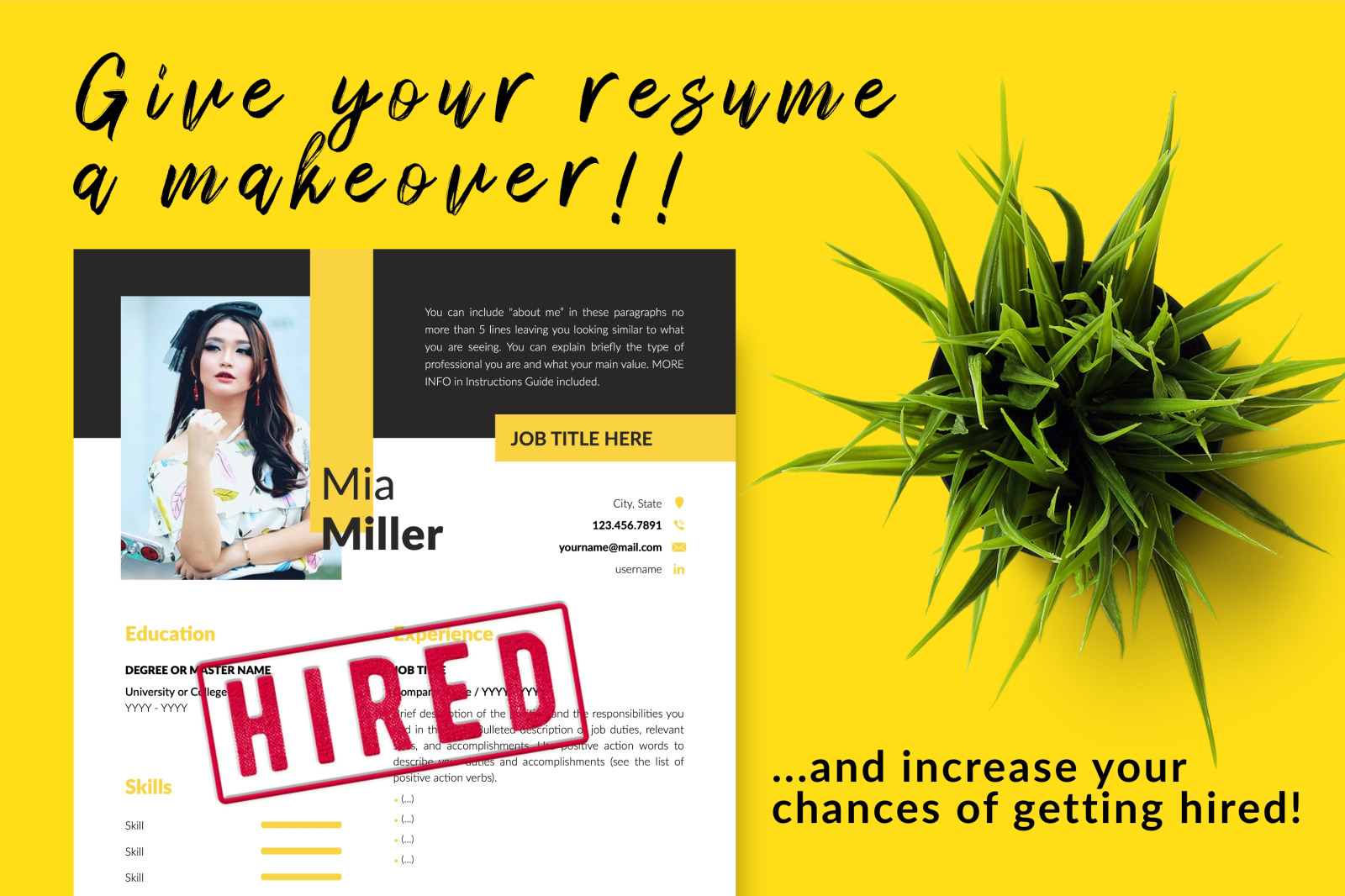 Creative Resume Template for Microsoft Word &amp; Apple Pages // Mia Miller CV Design Template