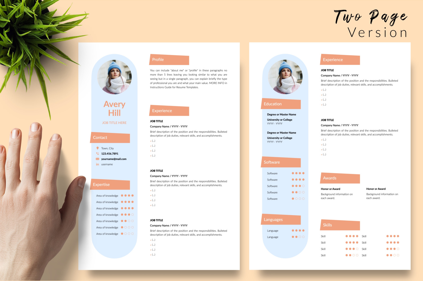 Creative Resume Template for Microsoft Word &amp; Apple Pages // Avery Hill CV Design Template