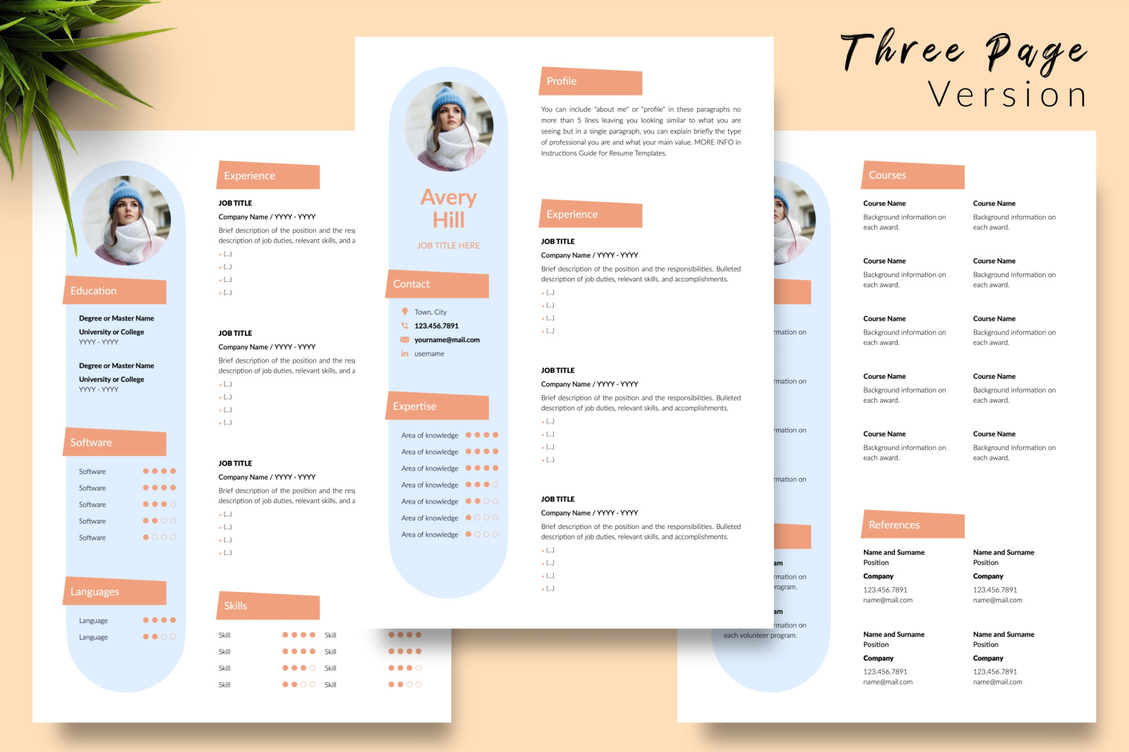 Creative Resume Template for Microsoft Word &amp; Apple Pages // Avery Hill CV Design Template