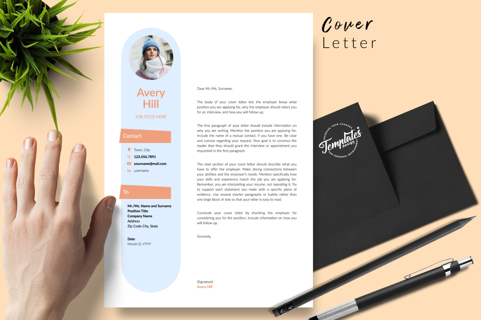 Creative Resume Template for Microsoft Word &amp; Apple Pages // Avery Hill CV Design Template