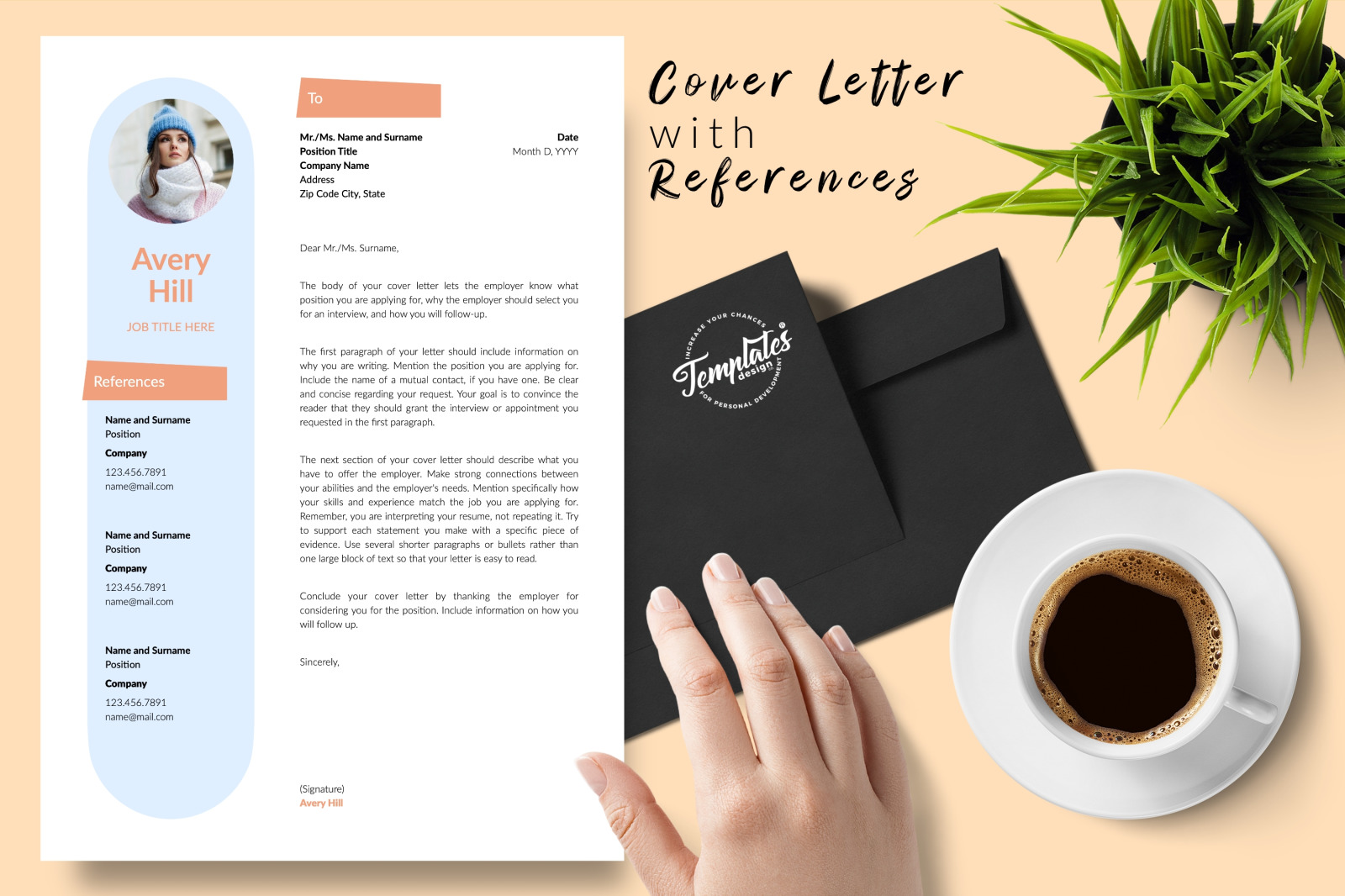 Creative Resume Template for Microsoft Word &amp; Apple Pages // Avery Hill CV Design Template