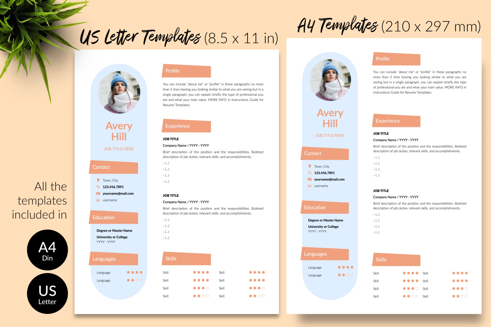 Creative Resume Template for Microsoft Word &amp; Apple Pages // Avery Hill CV Design Template