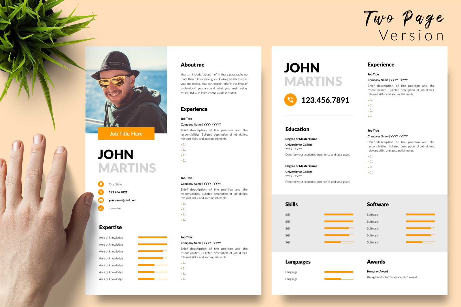 Modern Resume Template for Microsoft Word &amp; Apple Pages // John Martins CV Design Template