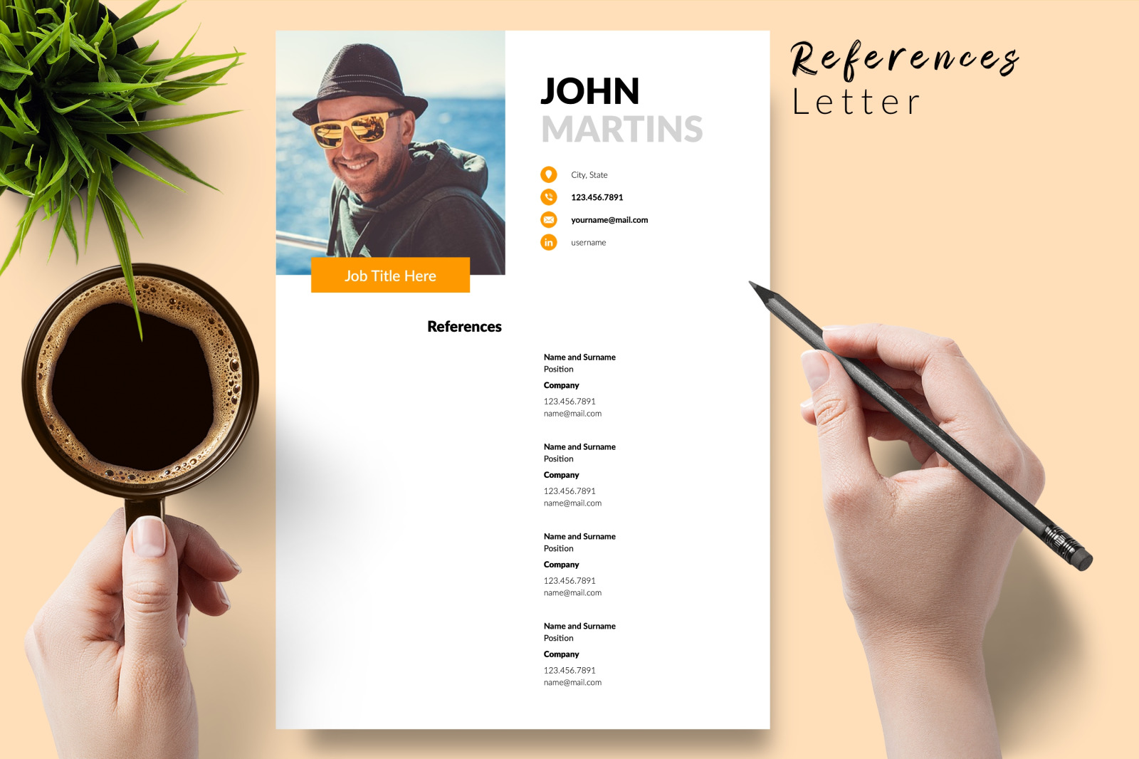 Modern Resume Template for Microsoft Word &amp; Apple Pages // John Martins CV Design Template