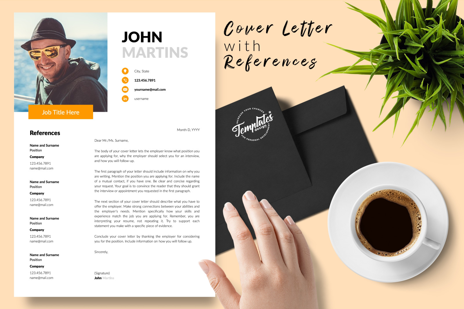 Modern Resume Template for Microsoft Word &amp; Apple Pages // John Martins CV Design Template