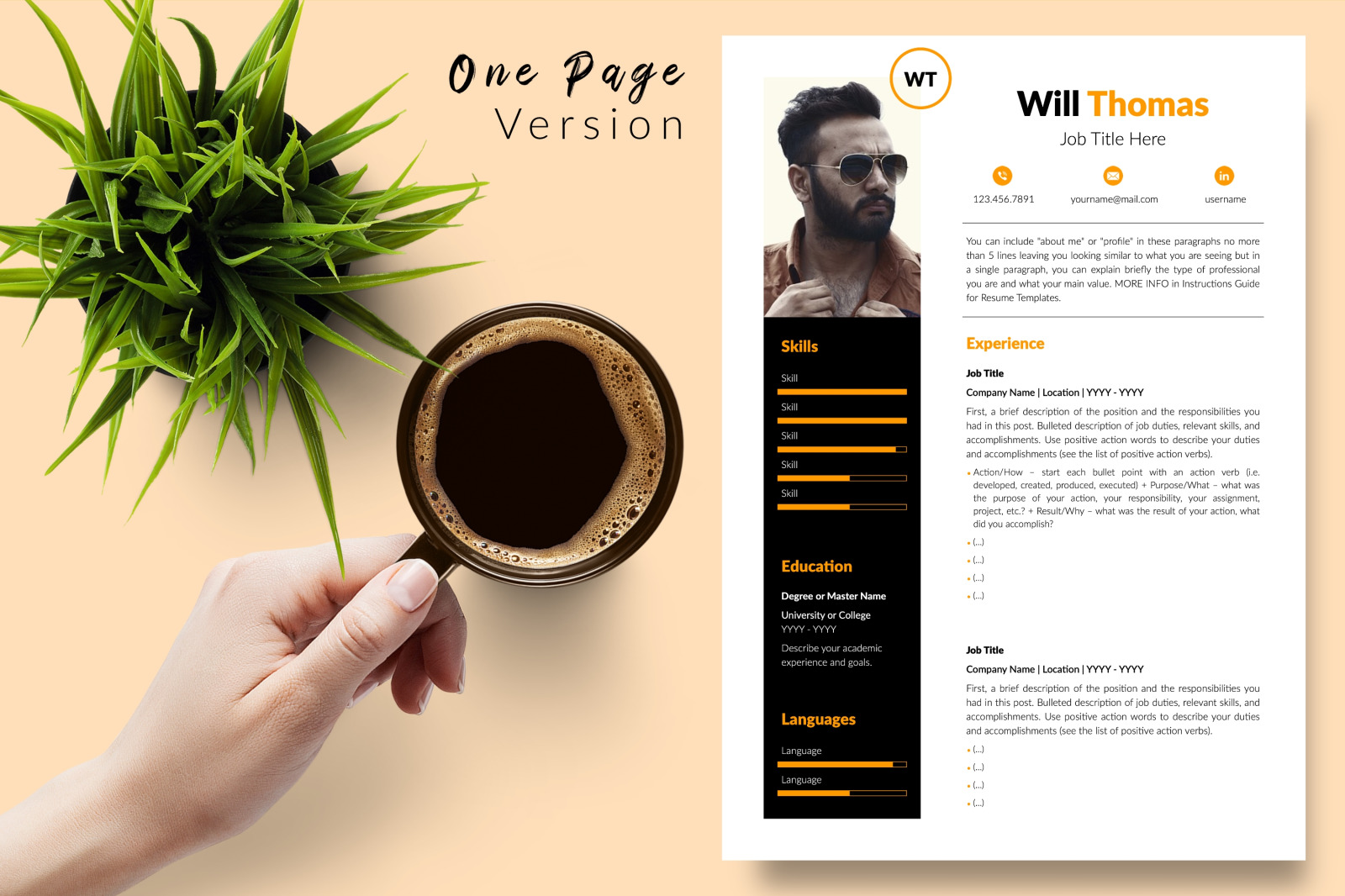 Creative Resume Template for Microsoft Word &amp; Apple Pages // Will Thomas CV Design Template