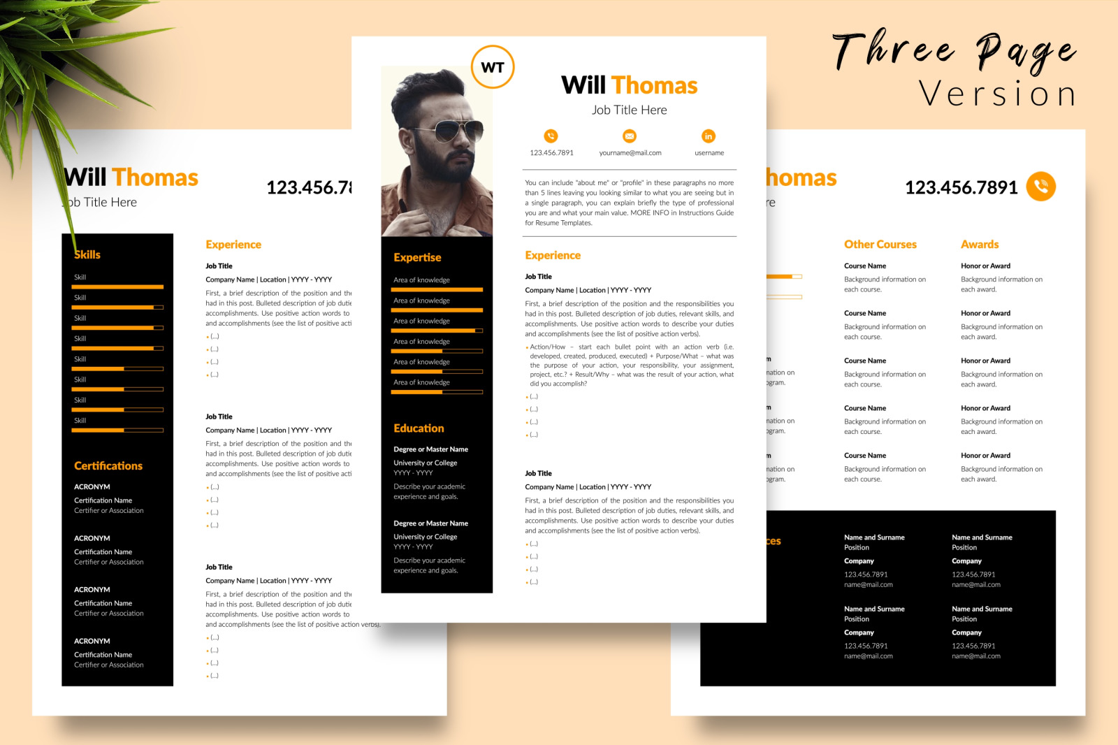 Creative Resume Template for Microsoft Word &amp; Apple Pages // Will Thomas CV Design Template