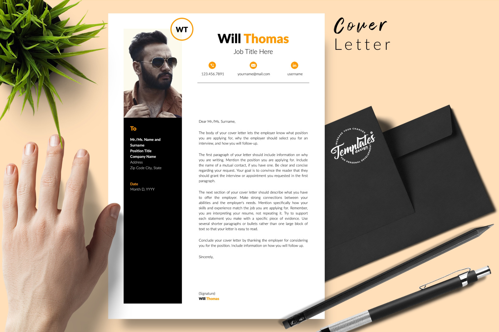 Creative Resume Template for Microsoft Word &amp; Apple Pages // Will Thomas CV Design Template