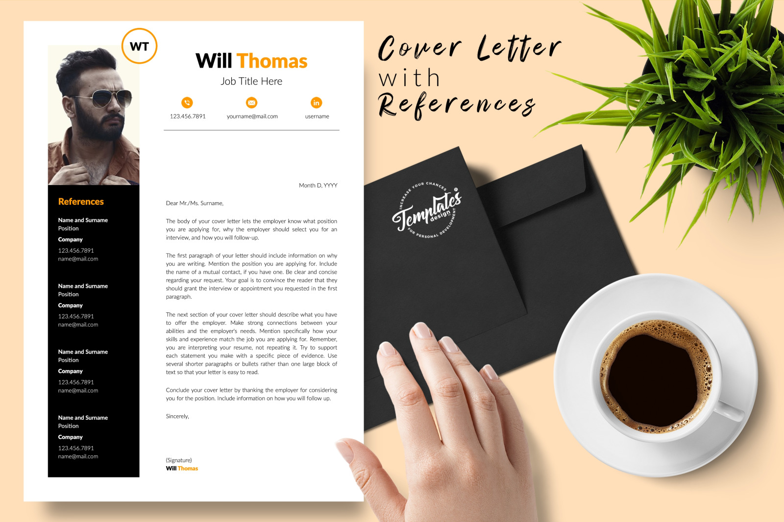 Creative Resume Template for Microsoft Word &amp; Apple Pages // Will Thomas CV Design Template