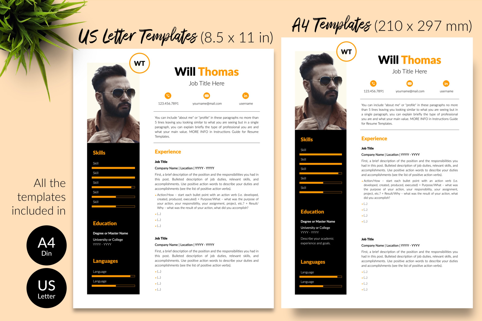 Creative Resume Template for Microsoft Word &amp; Apple Pages // Will Thomas CV Design Template