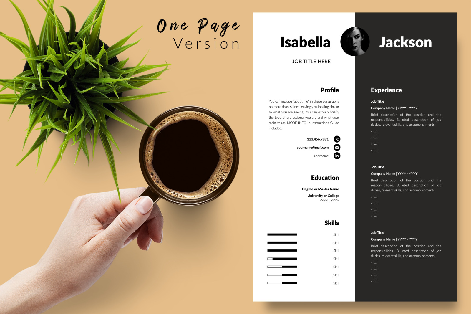 Modern Resume Template for Microsoft Word &amp; Apple Pages // Isabella Jackson CV Design Template