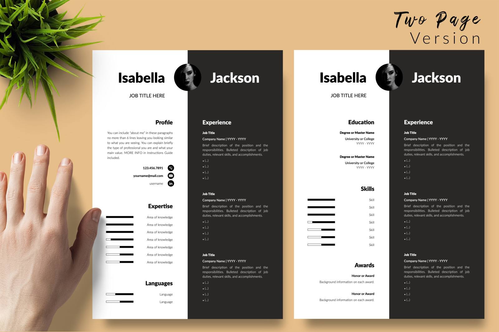 Modern Resume Template for Microsoft Word &amp; Apple Pages // Isabella Jackson CV Design Template