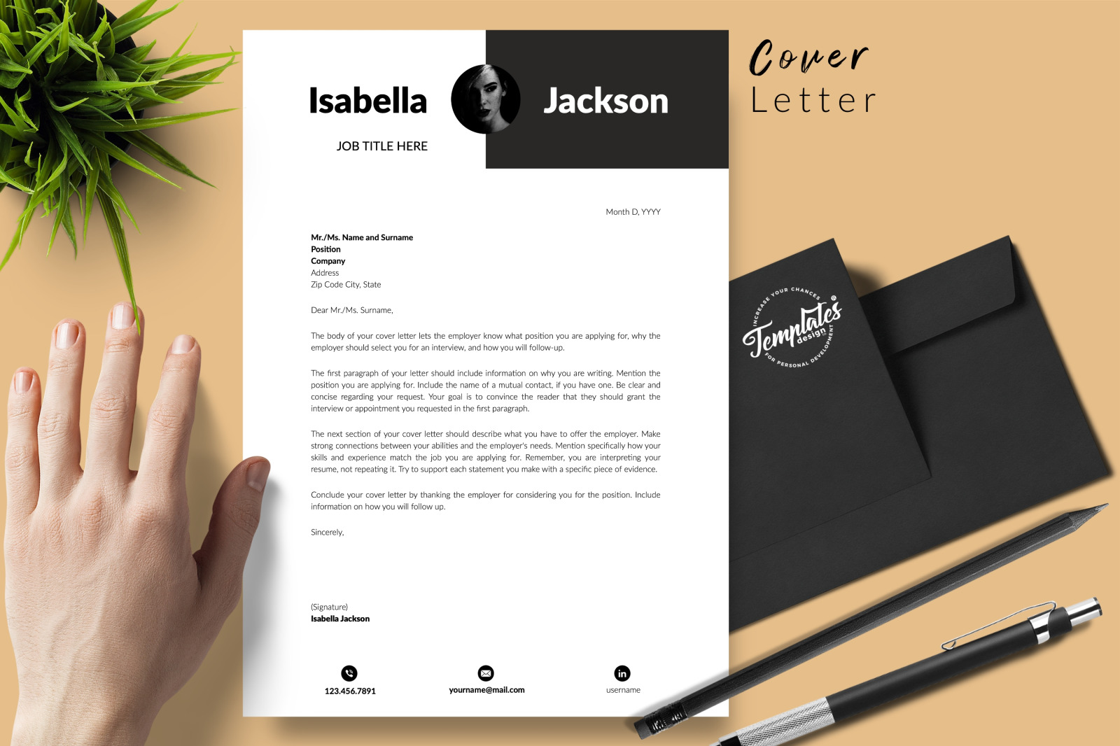 Modern Resume Template for Microsoft Word &amp; Apple Pages // Isabella Jackson CV Design Template