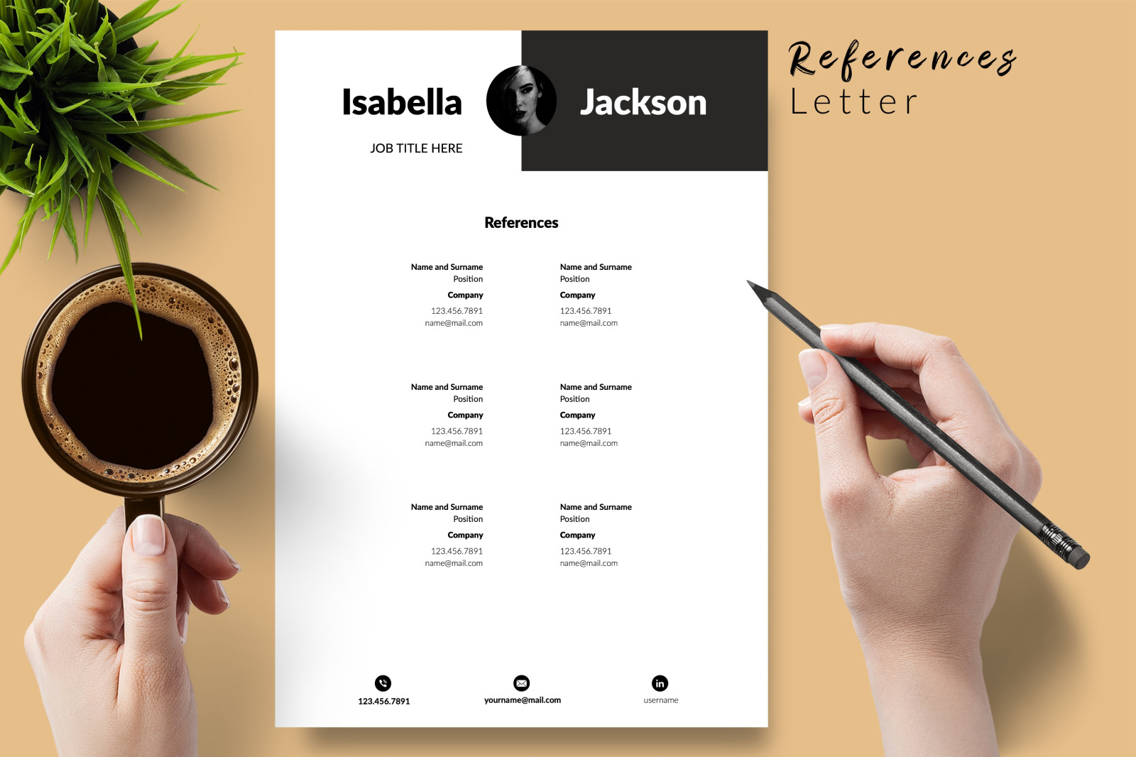 Modern Resume Template for Microsoft Word &amp; Apple Pages // Isabella Jackson CV Design Template