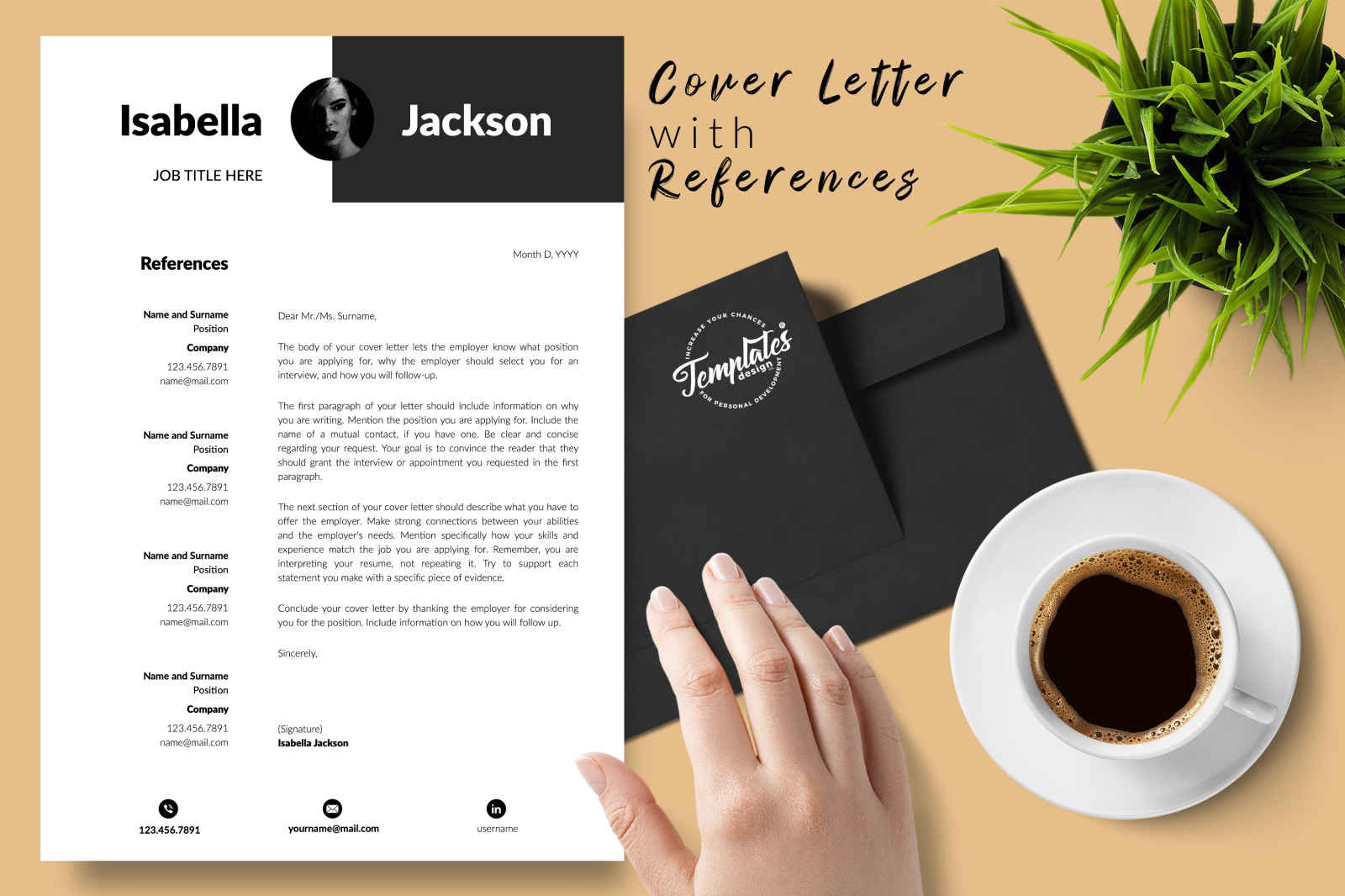 Modern Resume Template for Microsoft Word &amp; Apple Pages // Isabella Jackson CV Design Template