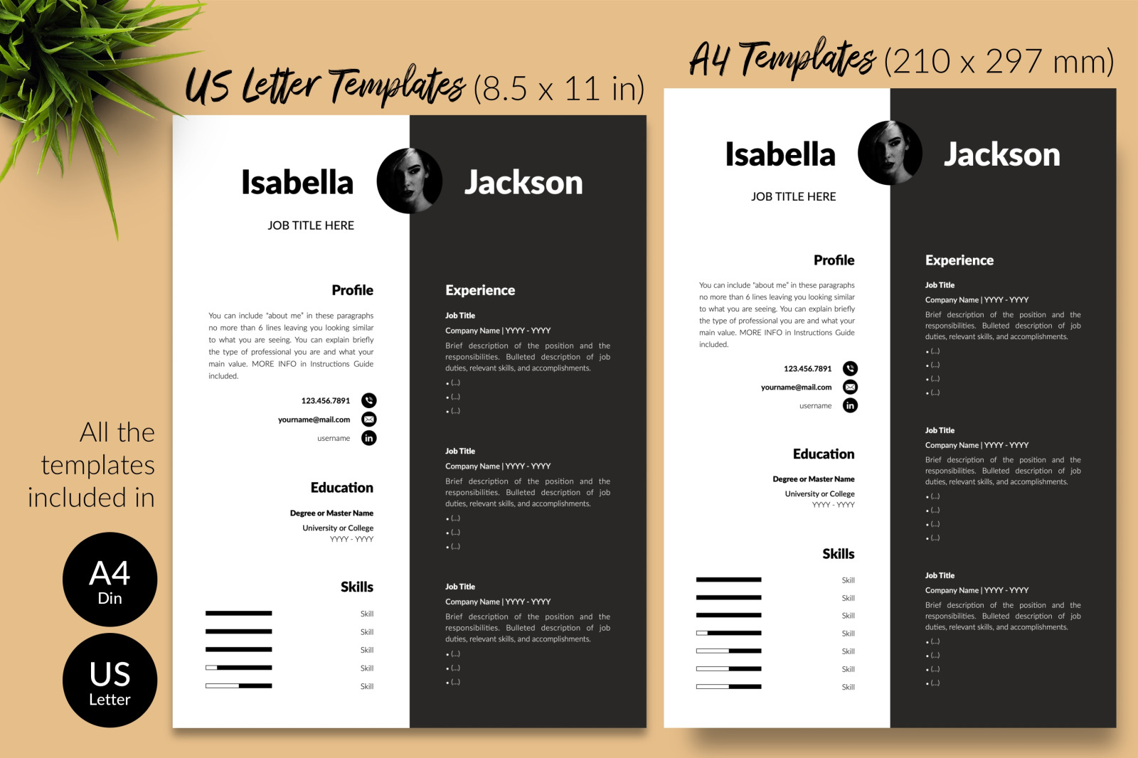 Modern Resume Template for Microsoft Word &amp; Apple Pages // Isabella Jackson CV Design Template