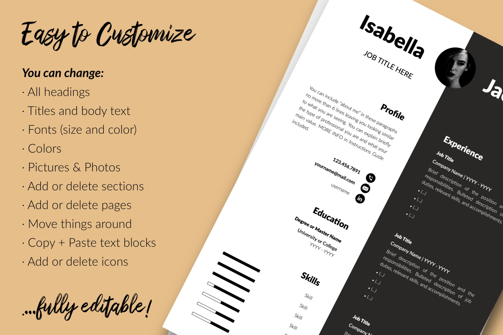 Modern Resume Template for Microsoft Word & Apple Pages // Isabella Jackson CV Design Template Modern Resume Template for Microsoft Word & Apple Pages // Isabella Jackson CV Design Template