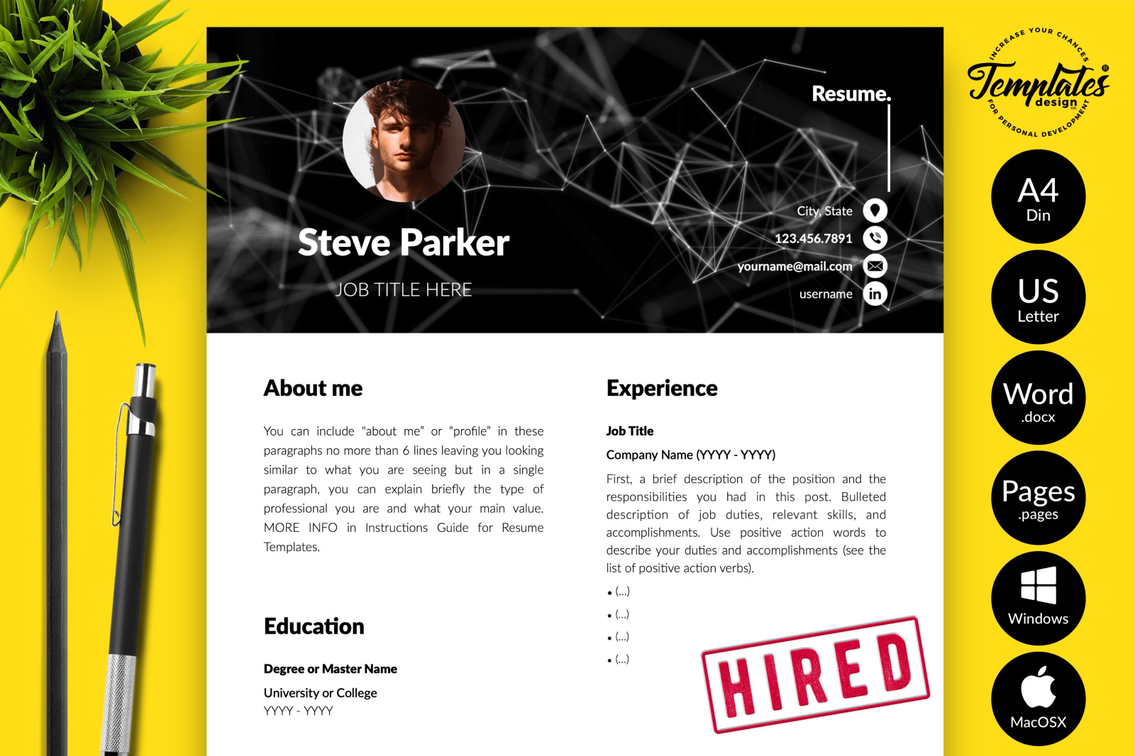 Creative Resume Template for Microsoft Word &amp; Apple Pages // Steve Parker CV Design Template