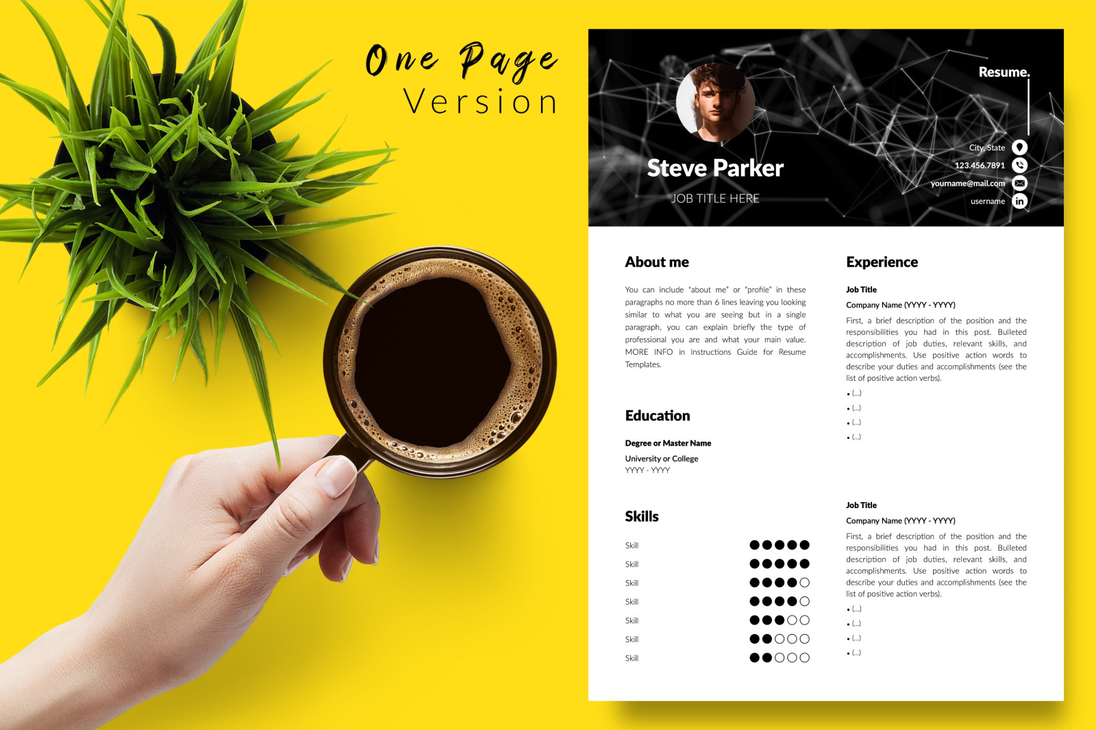 Creative Resume Template for Microsoft Word &amp; Apple Pages // Steve Parker CV Design Template