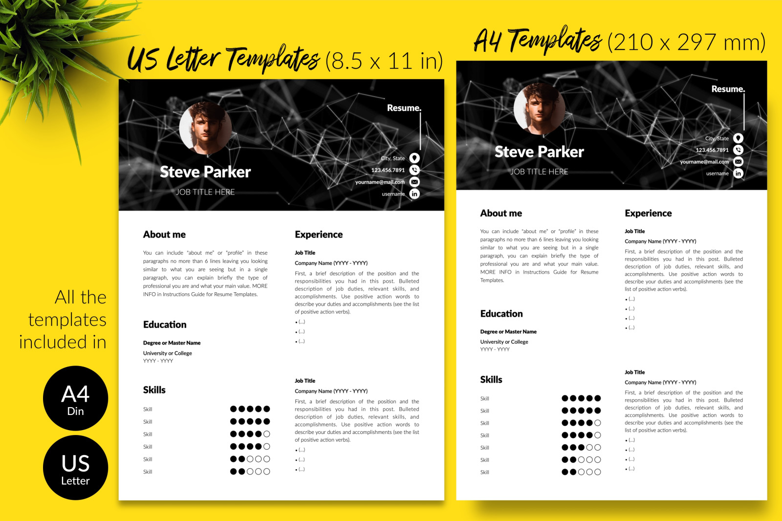 Creative Resume Template for Microsoft Word &amp; Apple Pages // Steve Parker CV Design Template