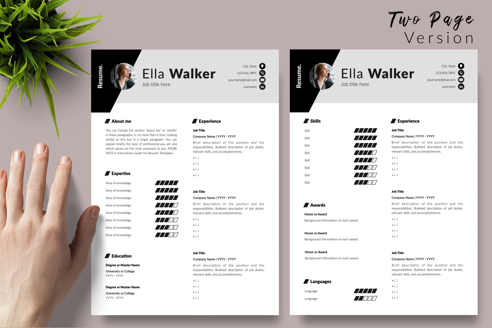 Creative Resume Template for Microsoft Word &amp; Apple Pages // Ella Walker CV Design Template