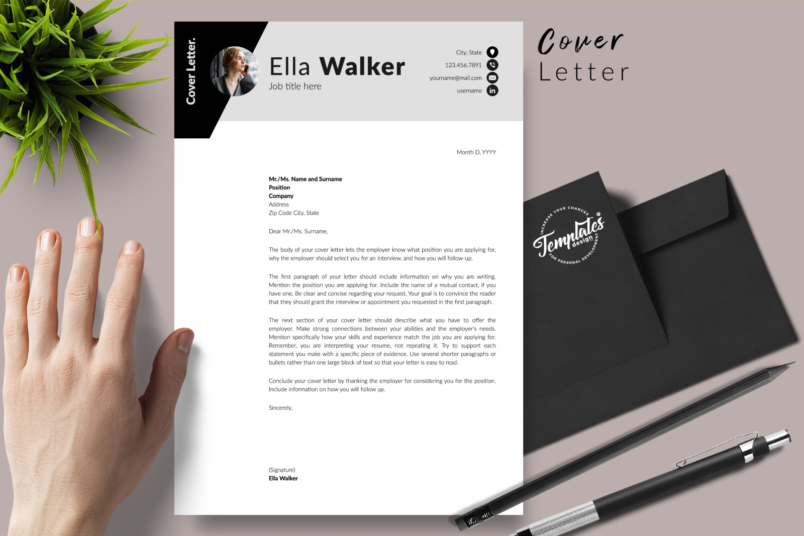 Creative Resume Template for Microsoft Word &amp; Apple Pages // Ella Walker CV Design Template