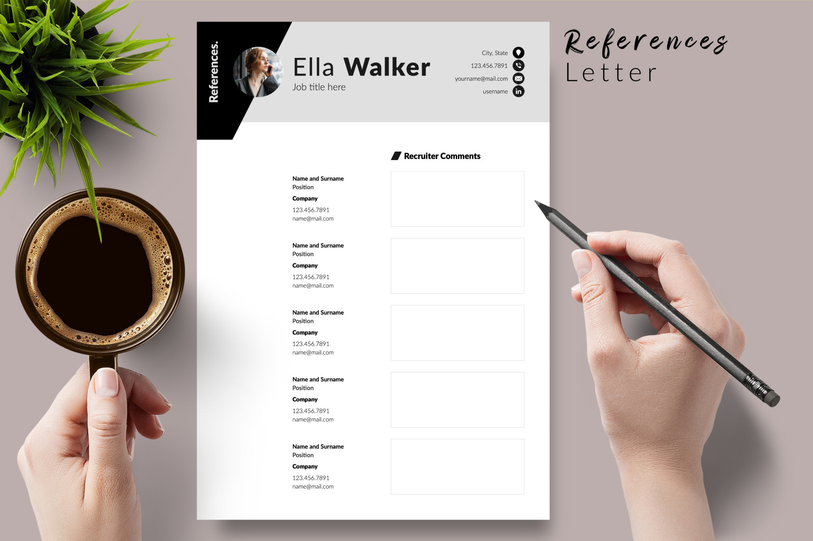 Creative Resume Template for Microsoft Word &amp; Apple Pages // Ella Walker CV Design Template