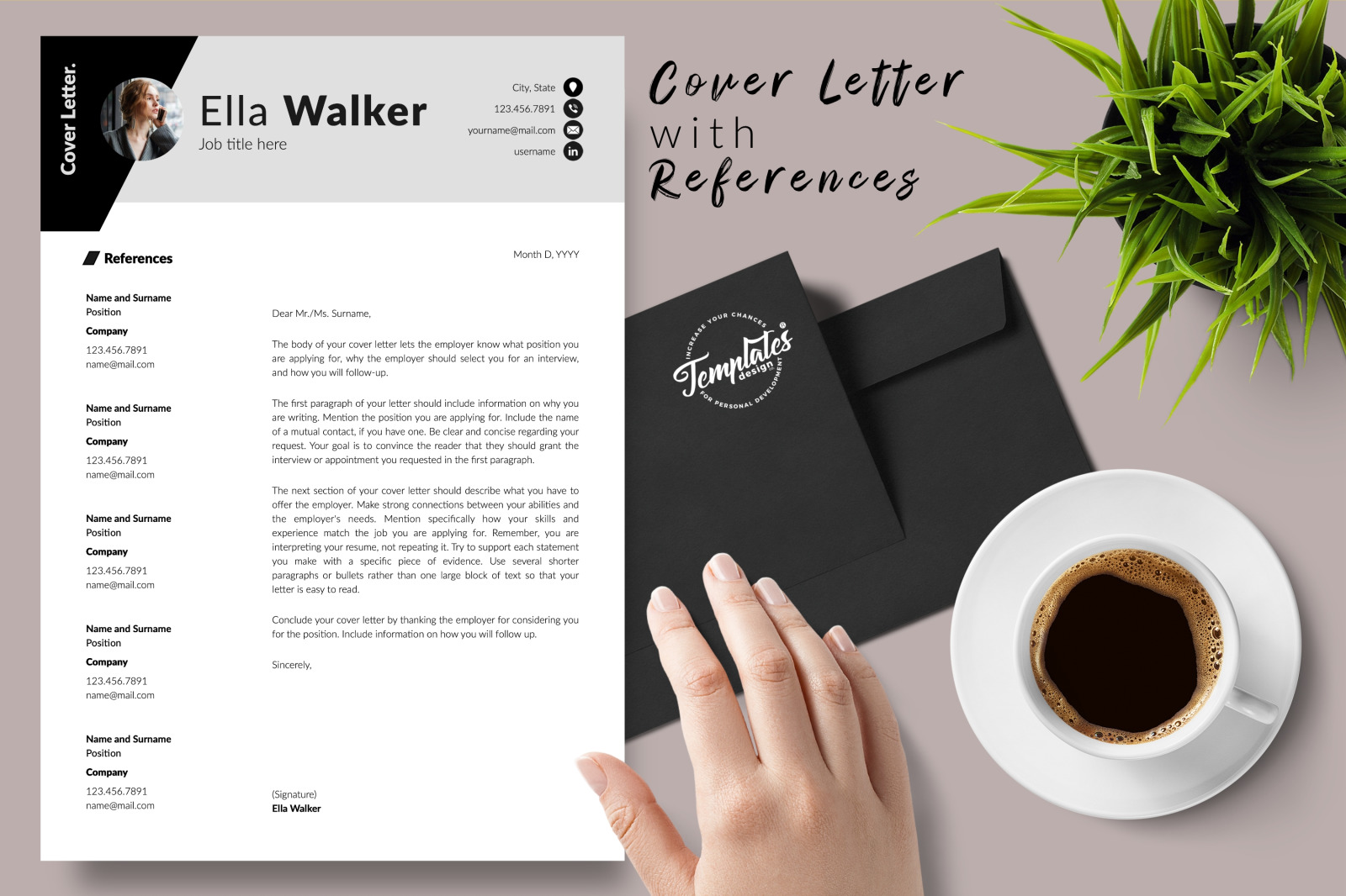 Creative Resume Template for Microsoft Word &amp; Apple Pages // Ella Walker CV Design Template