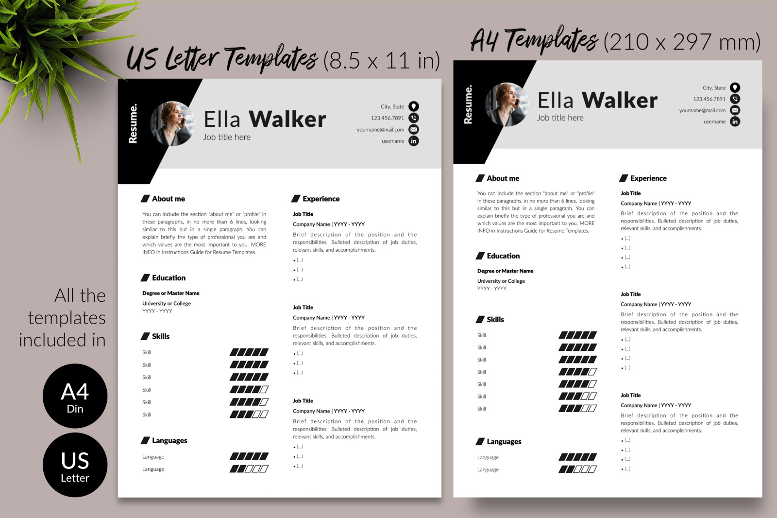 Creative Resume Template for Microsoft Word &amp; Apple Pages // Ella Walker CV Design Template