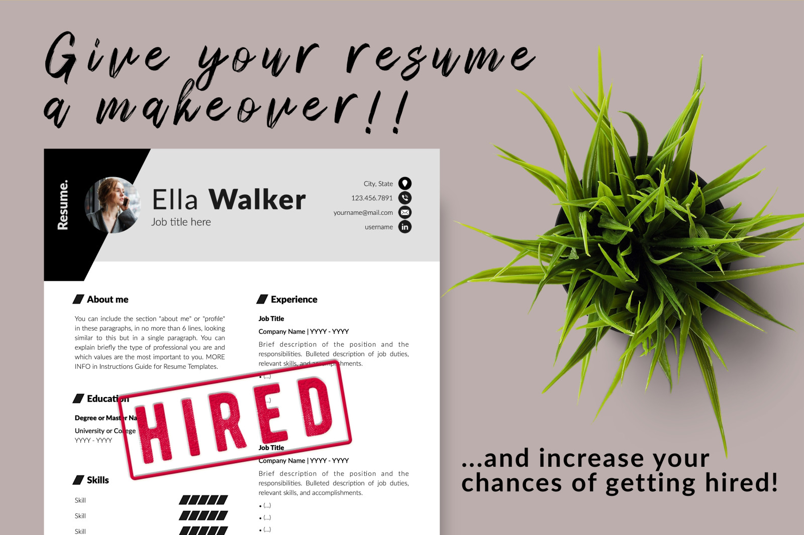 Creative Resume Template for Microsoft Word &amp; Apple Pages // Ella Walker CV Design Template