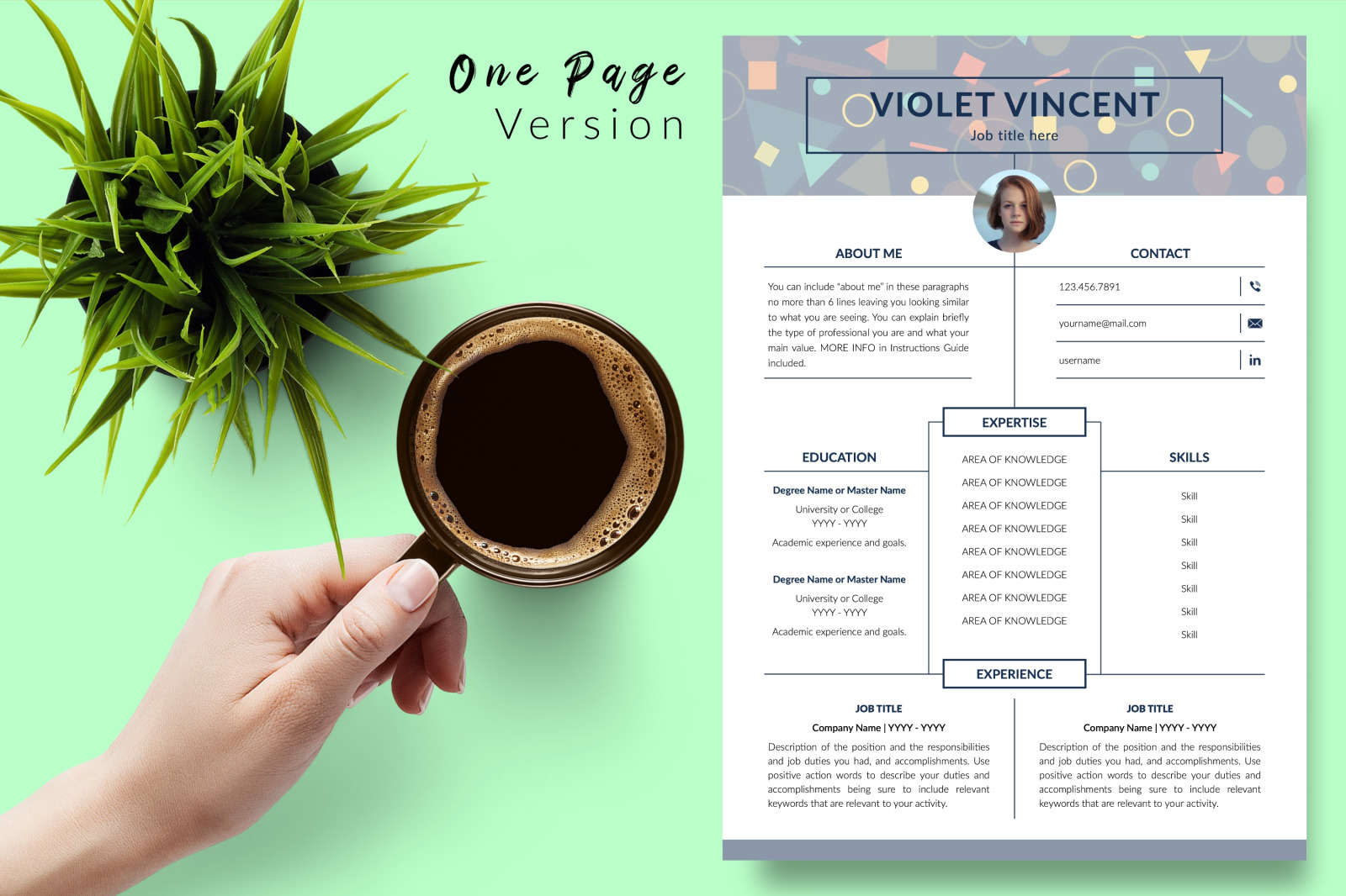 Creative Resume Template for Microsoft Word &amp; Apple Pages // Violet Vincent CV Design Template