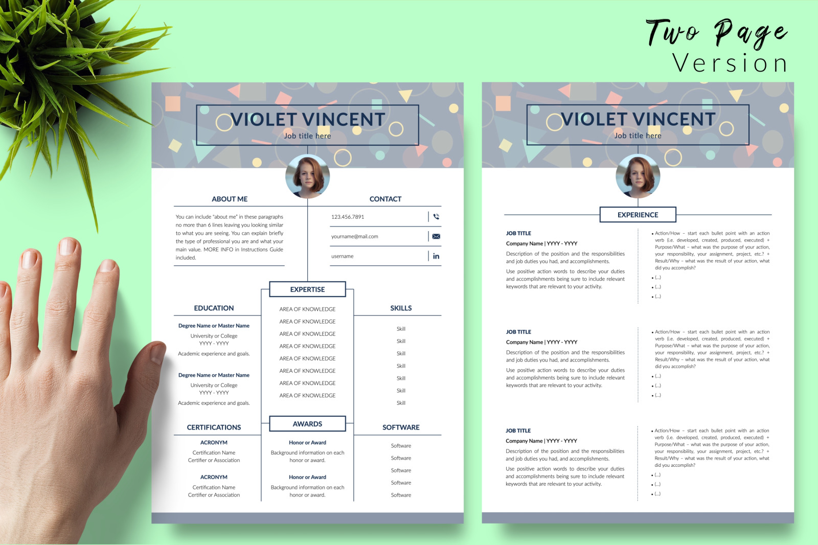 Creative Resume Template for Microsoft Word &amp; Apple Pages // Violet Vincent CV Design Template