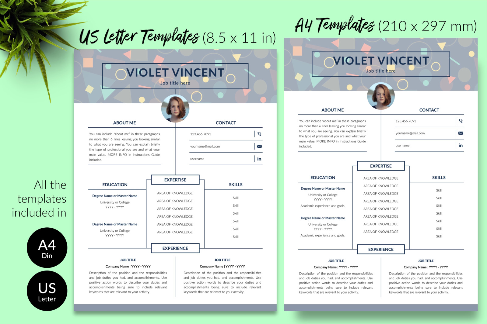 Creative Resume Template for Microsoft Word &amp; Apple Pages // Violet Vincent CV Design Template