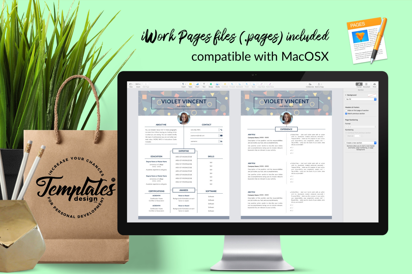 Creative Resume Template for Microsoft Word & Apple Pages // Violet Vincent CV Design Template Creative Resume Template for Microsoft Word & Apple Pages // Violet Vincent CV Design Template