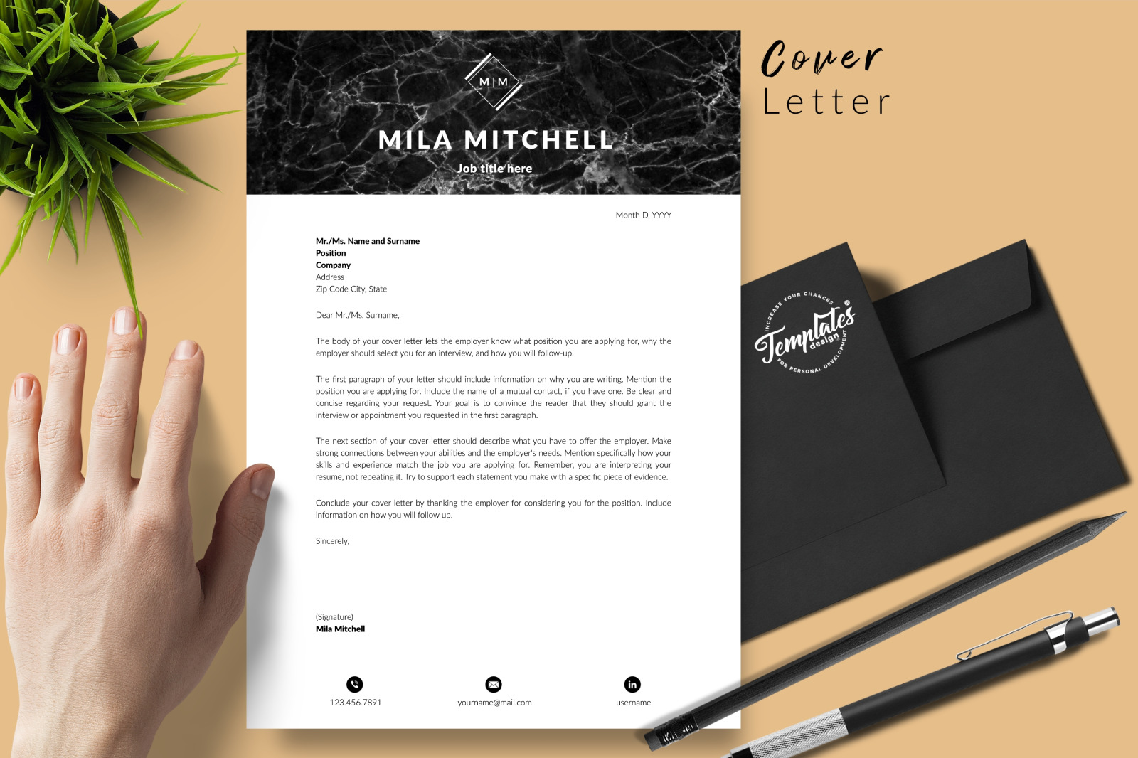 Modern Resume Template for Microsoft Word &amp; Apple Pages // Mila Mitchell CV Design Template