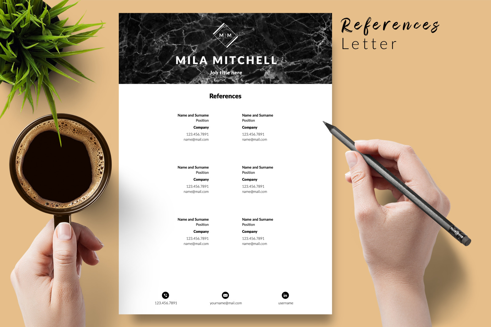 Modern Resume Template for Microsoft Word &amp; Apple Pages // Mila Mitchell CV Design Template