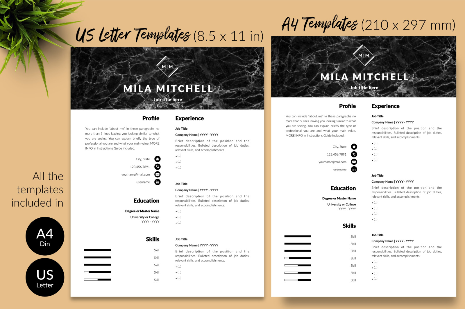 Modern Resume Template for Microsoft Word &amp; Apple Pages // Mila Mitchell CV Design Template