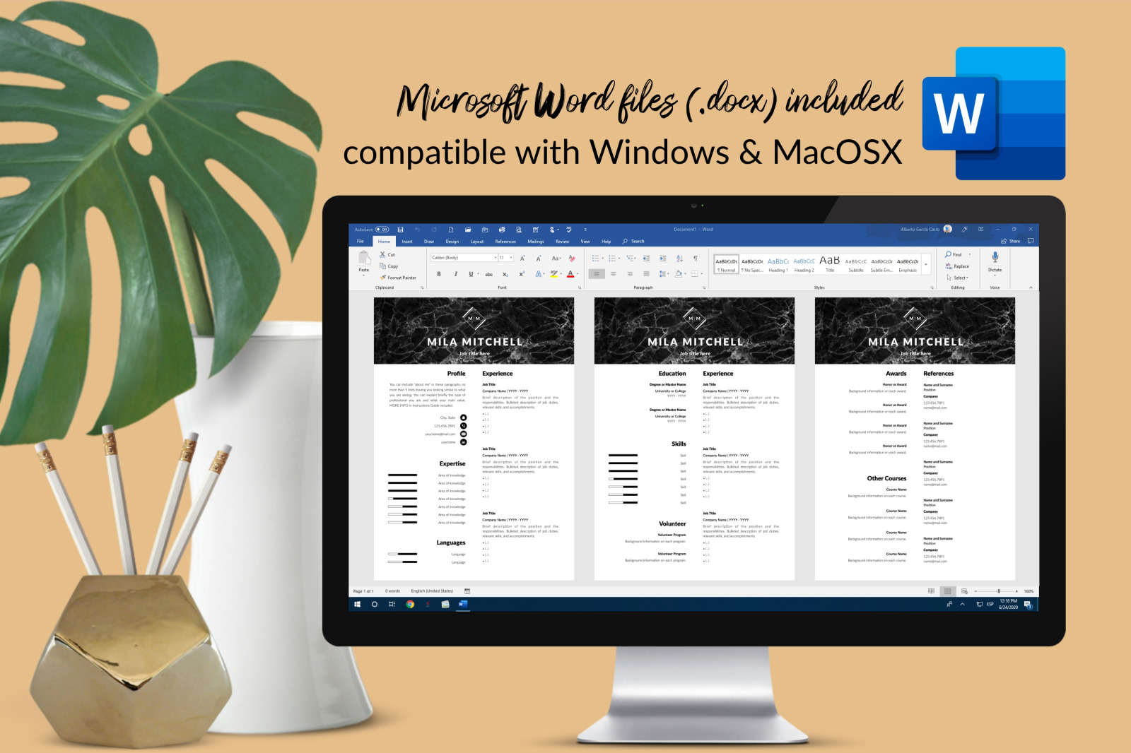 Modern Resume Template for Microsoft Word & Apple Pages // Mila Mitchell CV Design Template Modern Resume Template for Microsoft Word & Apple Pages // Mila Mitchell CV Design Template