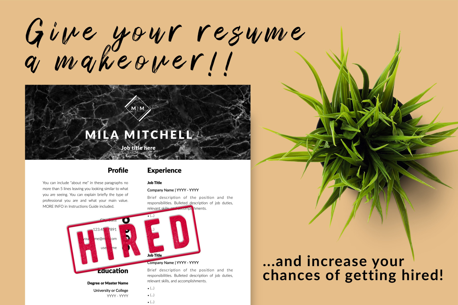 Modern Resume Template for Microsoft Word &amp; Apple Pages // Mila Mitchell CV Design Template