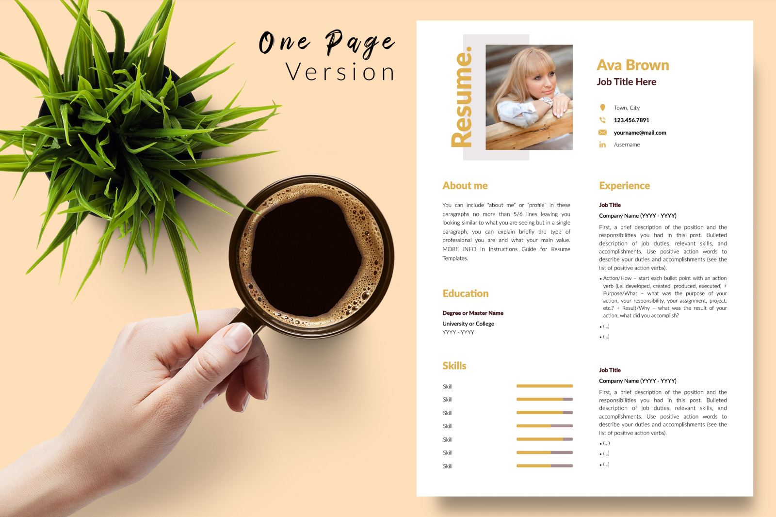 Modern Resume Template for Microsoft Word &amp; Apple Pages // Ava Brown CV Design Template