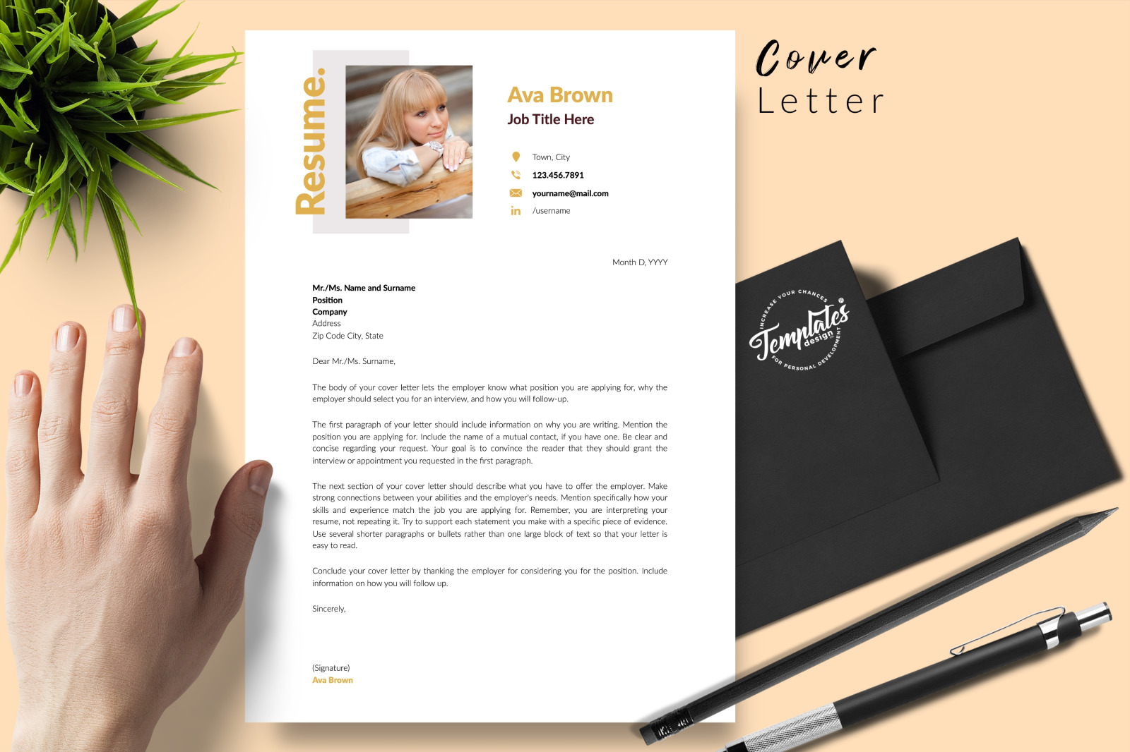 Modern Resume Template for Microsoft Word &amp; Apple Pages // Ava Brown CV Design Template