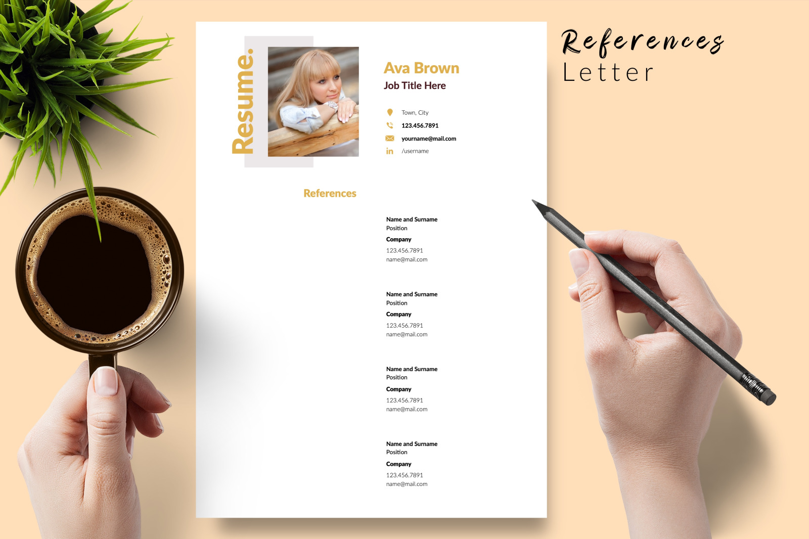 Modern Resume Template for Microsoft Word &amp; Apple Pages // Ava Brown CV Design Template