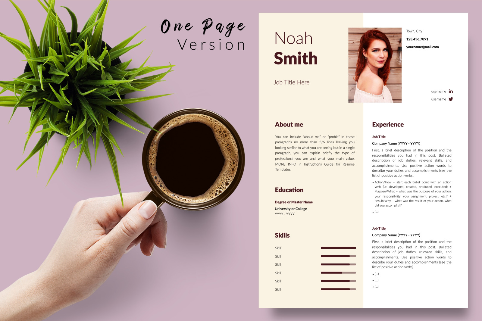 Creative Resume Template for Microsoft Word &amp; Apple Pages // Noah Smith CV Design Template