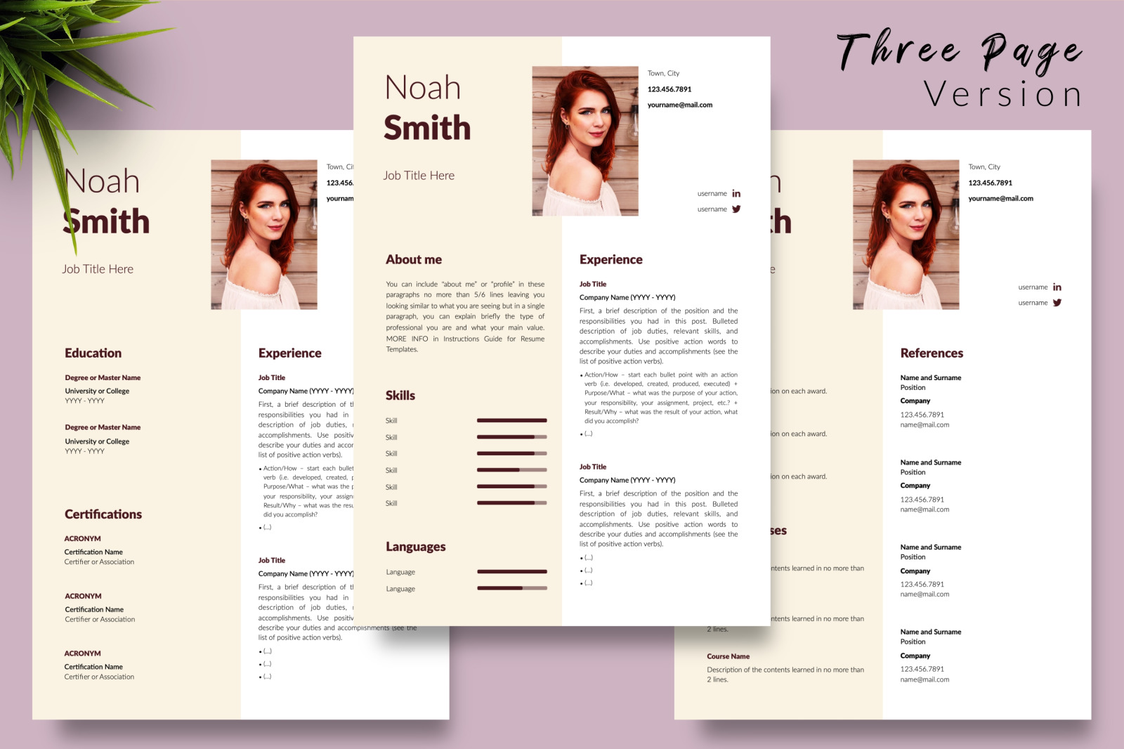 Creative Resume Template for Microsoft Word &amp; Apple Pages // Noah Smith CV Design Template