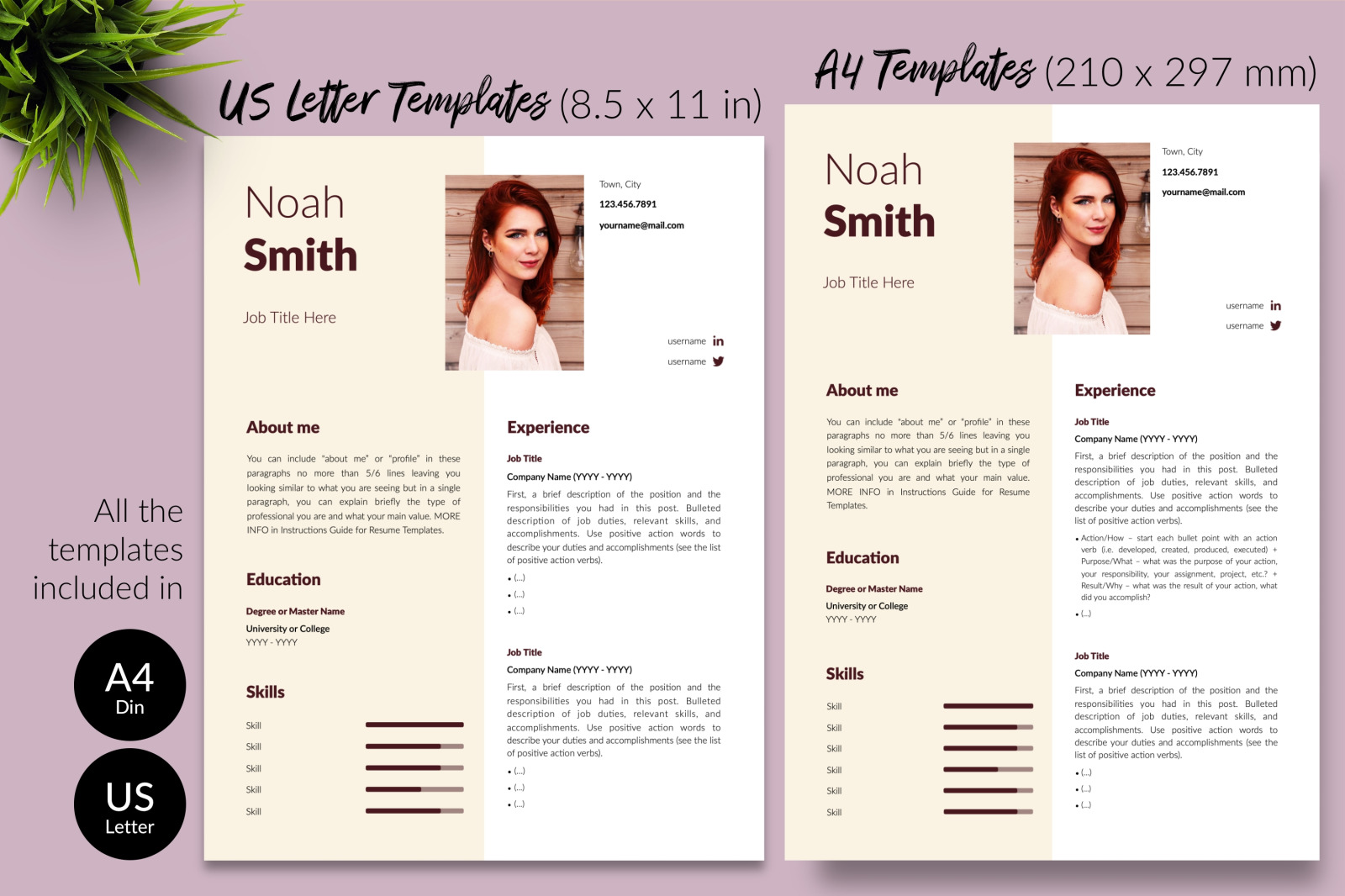 Creative Resume Template for Microsoft Word &amp; Apple Pages // Noah Smith CV Design Template