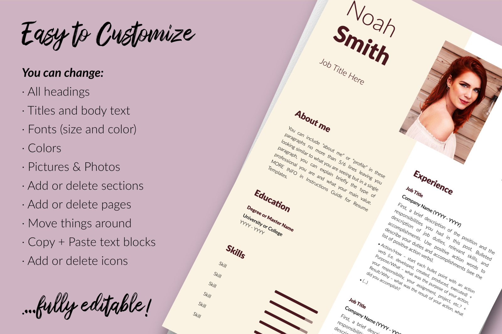 Creative Resume Template for Microsoft Word &amp; Apple Pages // Noah Smith CV Design Template