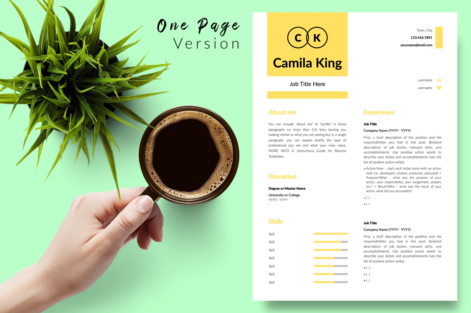 Modern Resume Template for Microsoft Word &amp; Apple Pages // Camila King CV Design Template