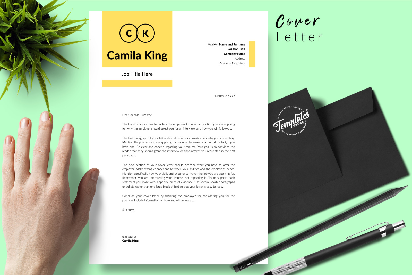 Modern Resume Template for Microsoft Word &amp; Apple Pages // Camila King CV Design Template